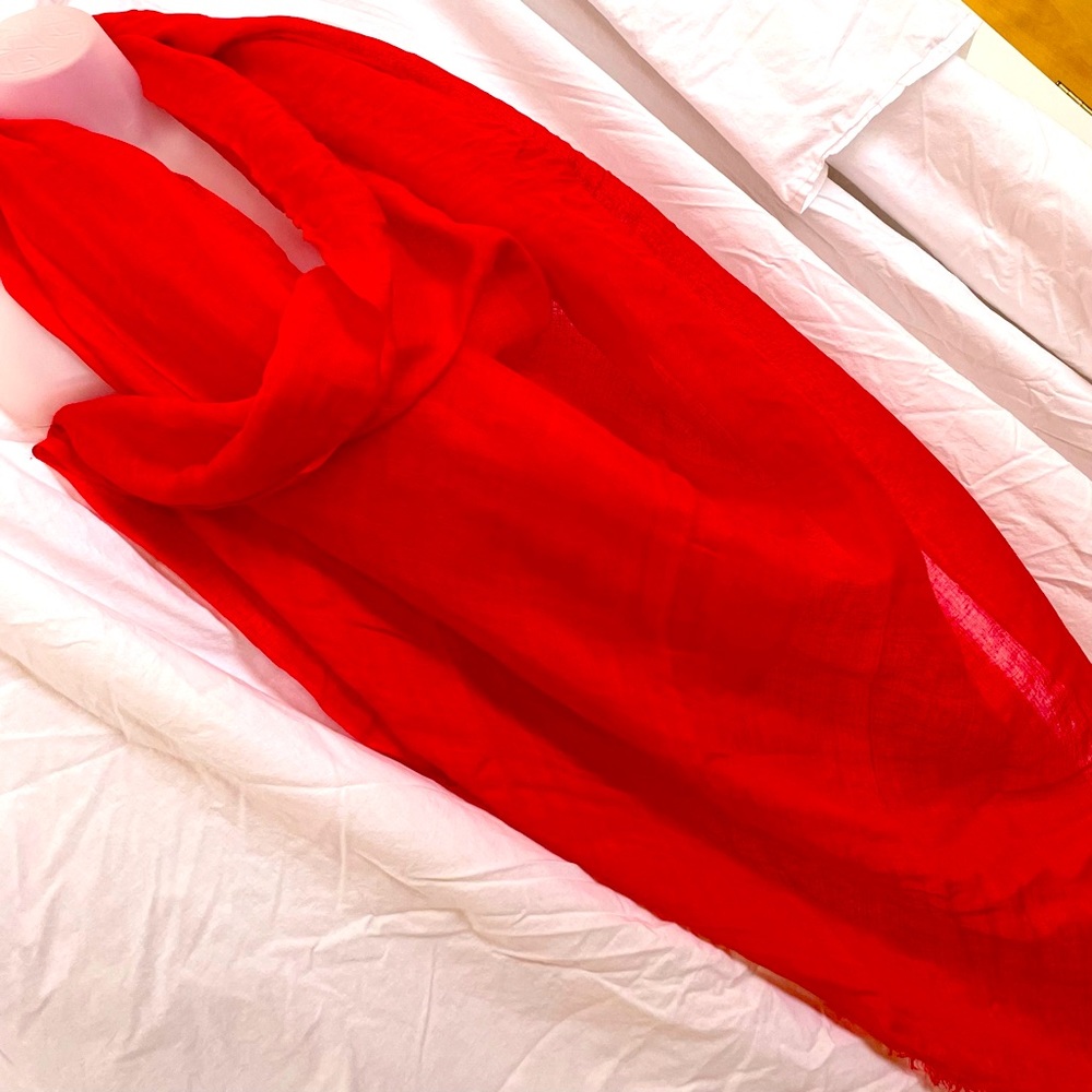 Linen woven scarf red one size